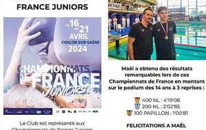 TROIS MEDAILLES ET UN TITRE POUR MAËL AUX CHAMPIONNATS DE FRANCE JUNIORS